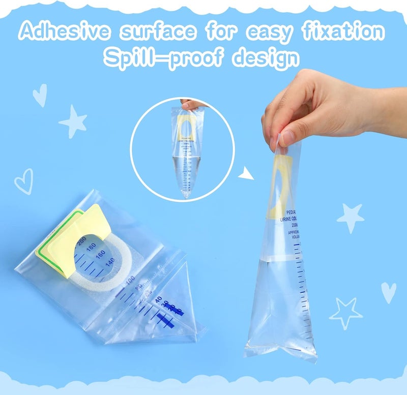 Sosation 20 Pcs Pediatric Urine Bag Collectors Clear Urine Catcher Pouch Individual Pee Bags Disposable Pediatric Collectors Adhesive Surface Spill Proof Baby Pee Bag for Kids Collection - Image 2